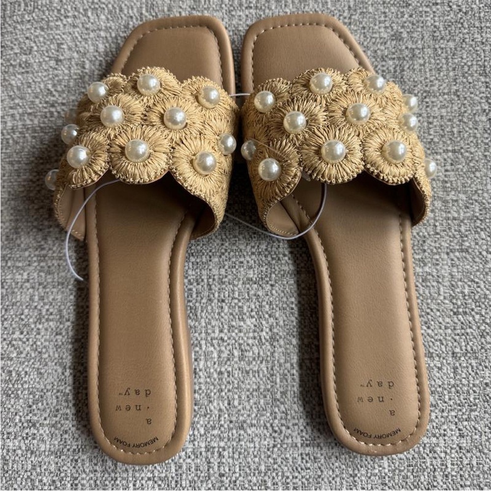 Women's Delaney Ornament Slide Sandals with Memory Foam Insole - A New Day Tan 6 - Picture 8 of 8